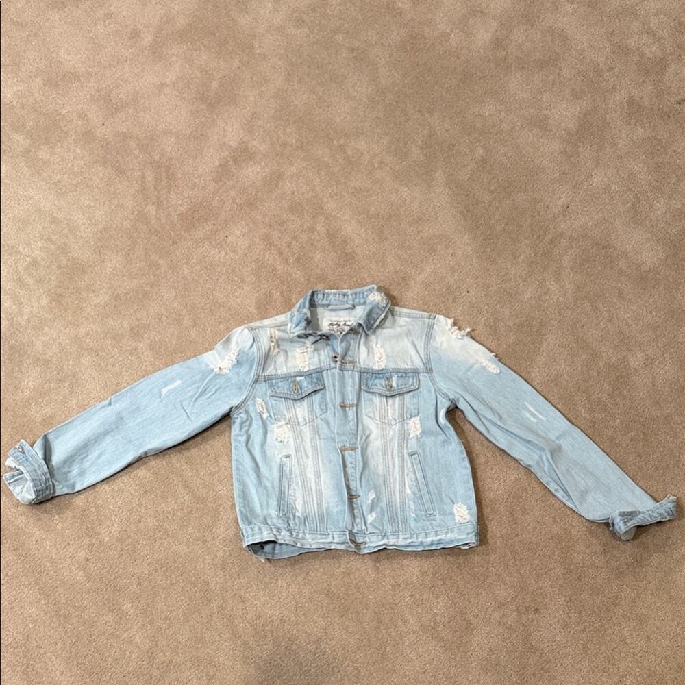 Distressed Light Blue Jean Jacket Size M Womens